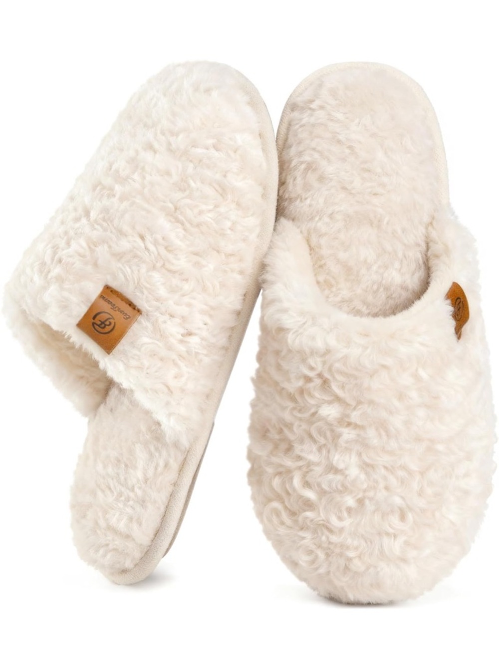 Fuzzy Shearling Slide Slippers in Cream